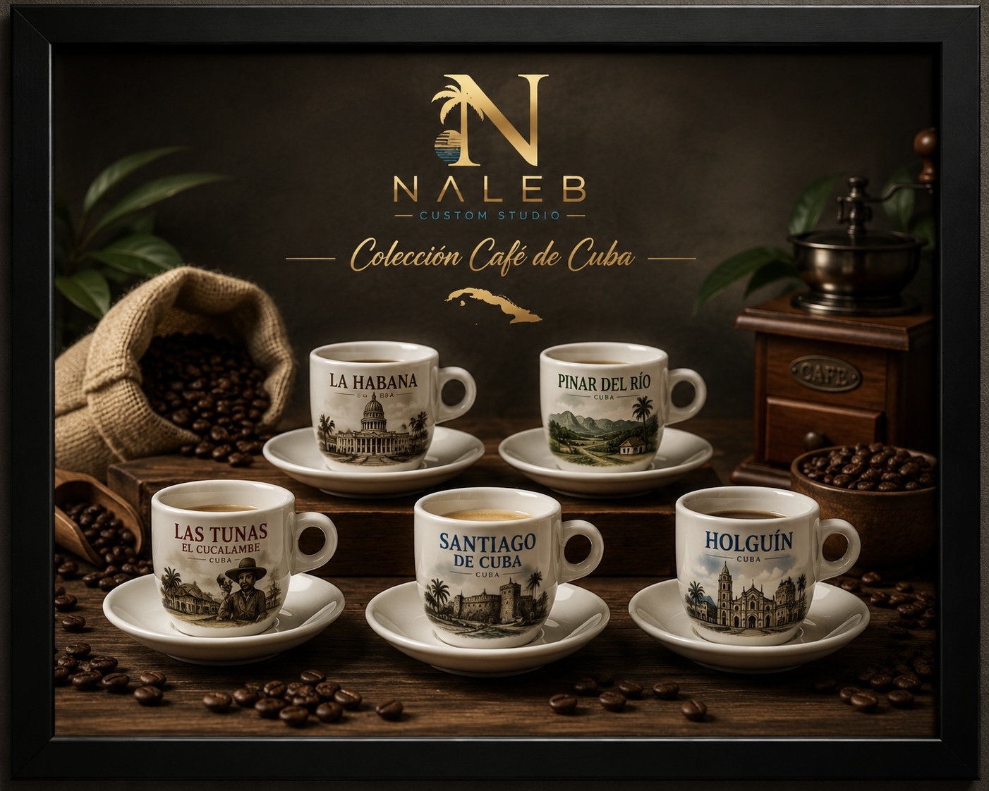 Colección de tazas blancas Café de Cuba