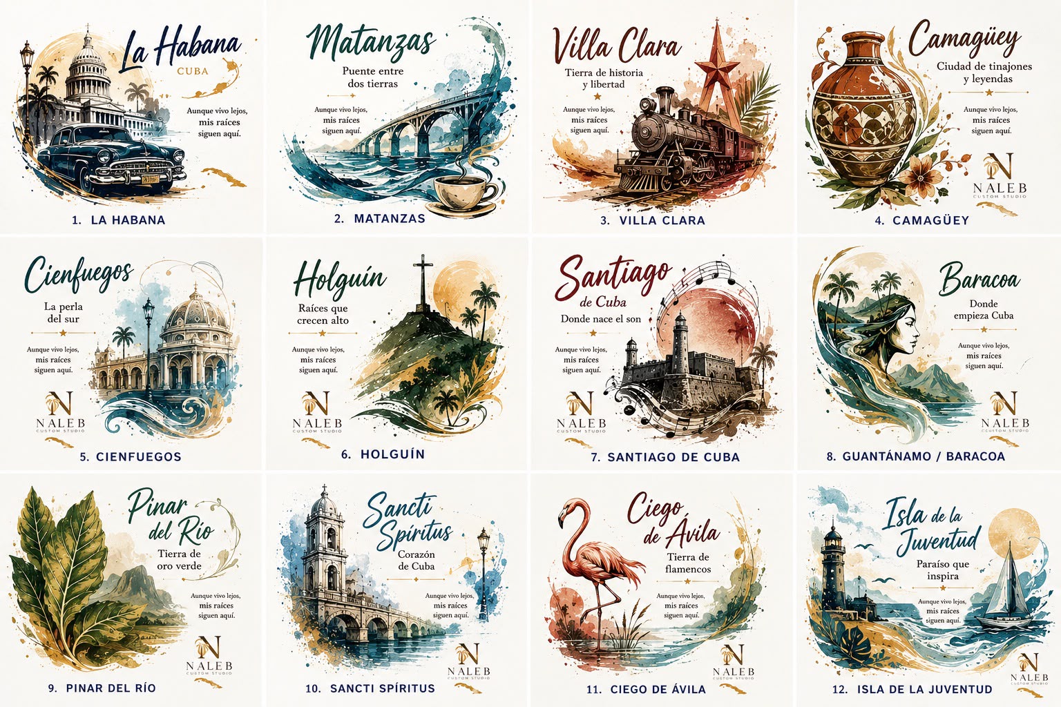 Diseños inspirados en provincias y ciudades de Cuba